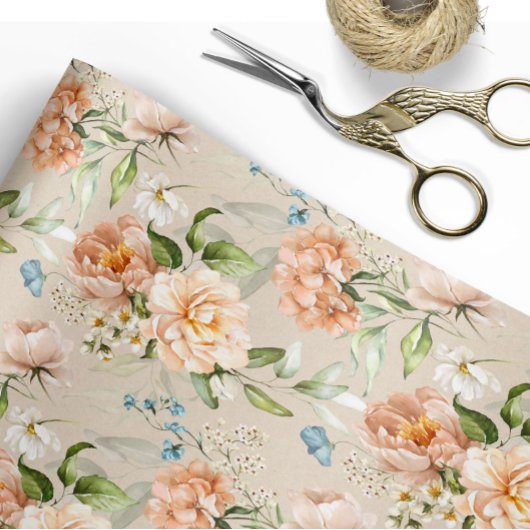 Roze & Perzik Waterverf Bloemmotief Bruiloft Cadeaupapier