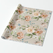 Roze & Perzik Waterverf Bloemmotief Bruiloft Cadeaupapier (Uitgerold)