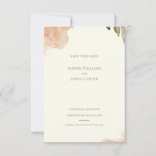 Roze Perzik Waterverf Schotse Trouw Save The Date (Voorkant)