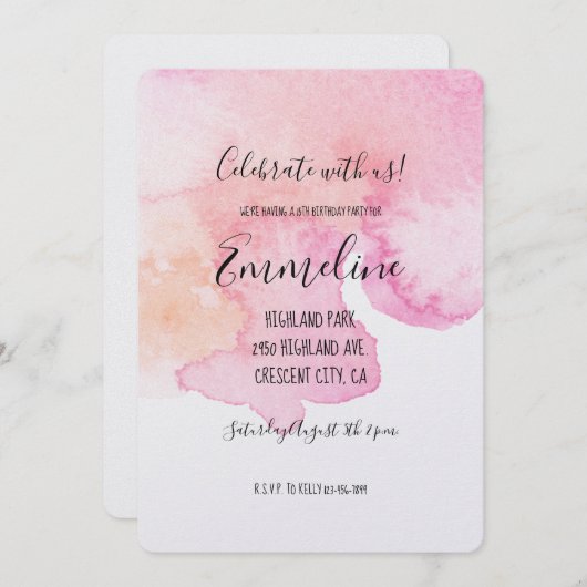 roze perzik Waterverf Verjaardag Kaart (Voorkant / Achterkant)