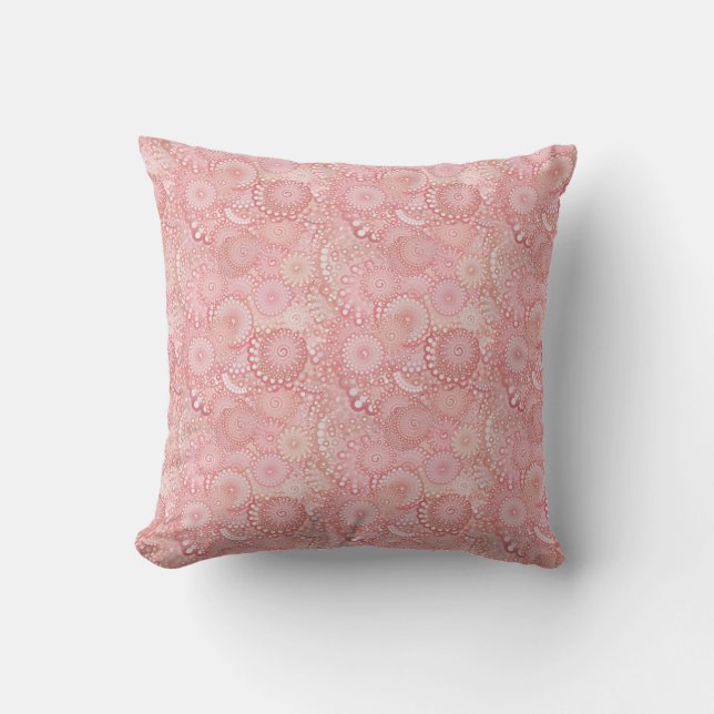 Roze, perzik wervelpatroon kussen (Voorkant)