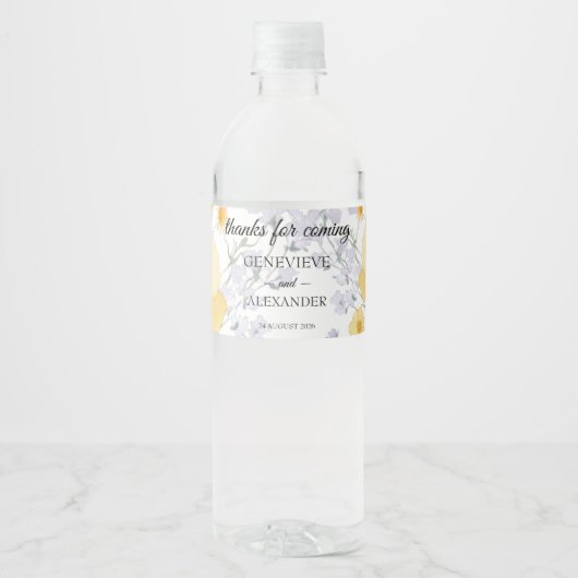 Roze Perzik Wilde Bloemen Bruiloft Waterfles Label Etiket (Voorkant)
