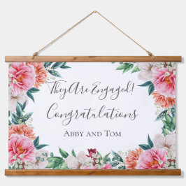 Roze Perzik Witte Bloemige Pioen Trouwbanner Hangend Wandkleed