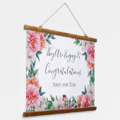 Roze Perzik Witte Bloemige Pioen Trouwbanner Hangend Wandkleed (Gebogen)