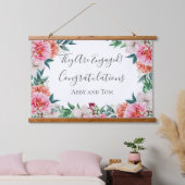Roze Perzik Witte Bloemige Pioen Trouwbanner Hangend Wandkleed (Slaapkamer)