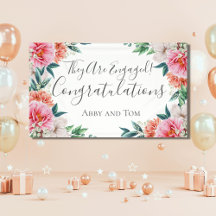 Roze Perzik Witte Bloemige Pioen Trouwbanner