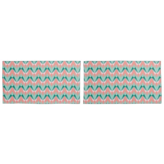Roze Perzik Yukka En Groen ZigZag Patroon Kussensloop (Voorkant-Set)