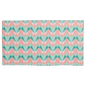 Roze Perzik Yukka En Groen ZigZag Patroon Kussensloop (Voorkant-Links)