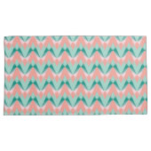 Roze Perzik Yukka En Groen ZigZag Patroon Kussensloop (Voorkant-Rechts)