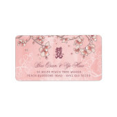 Roze Perzikblad Floral Chinees huwelijksadres Etiket (Voorkant)
