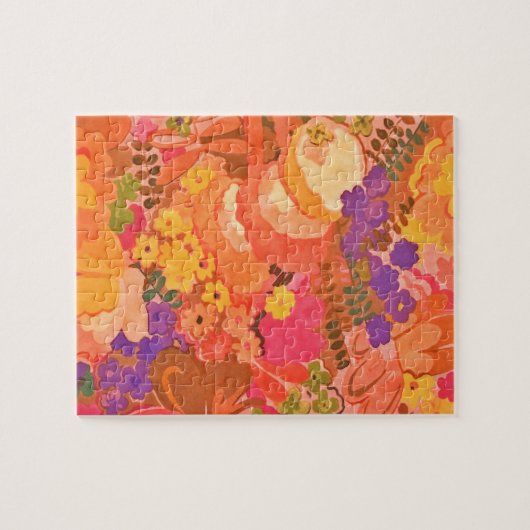 -roze perzikbloemen Botanische Waterverf Legpuzzel (Horizontaal)