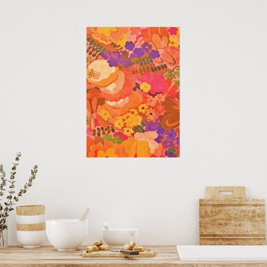 -roze perzikbloemen Botanische Waterverf Poster (Keuken)