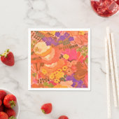 -roze perzikbloemen Botanische Waterverf Servet (Insitu)