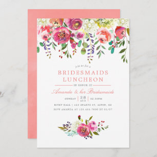 Roze Perzikbloemen Bridesmaids Luncheon Uitnodigin Kaart