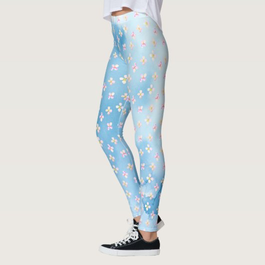 roze perzikbloemen leggings (Links)