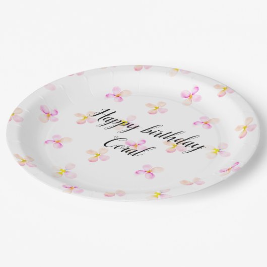 roze perzikbloemen papieren bordje (Gekanteld)