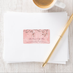 Roze Perzikbloesems Florals Asian Weddenschap Etiket