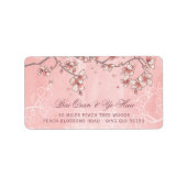 Roze Perzikbloesems Florals Asian Weddenschap Etiket (Voorkant)