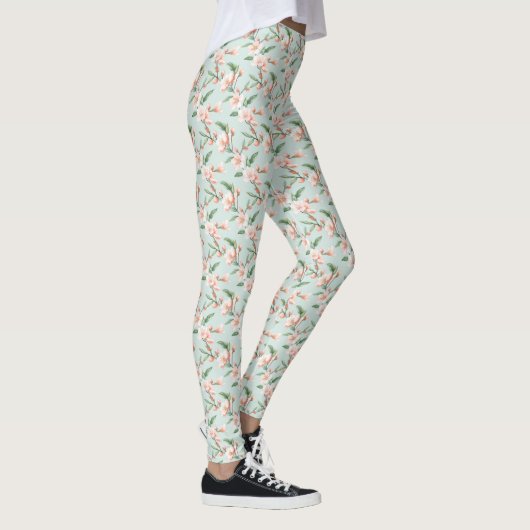 Roze perzikboom bloesem all-over-print Leggings (Rechts)