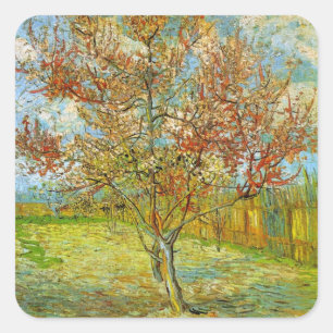 Roze Perzikboom in Bloei door Vincent van Gogh Vierkante Sticker