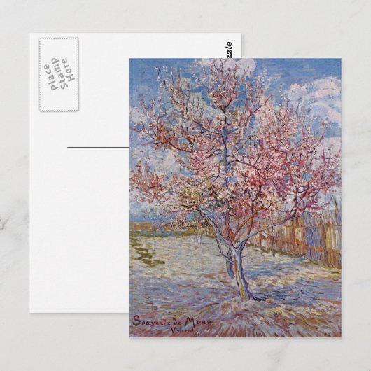 Roze perzikboom in bloesem (Herinking van de Mauve Briefkaart (Voorkant / Achterkant)