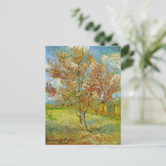 Roze Perzikboom in Blossom door Vincent van Gogh Briefkaart (Staand voorkant)