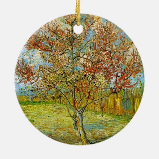 Roze Perzikboom in Blossom door Vincent van Gogh Keramisch Ornament (Achterkant)