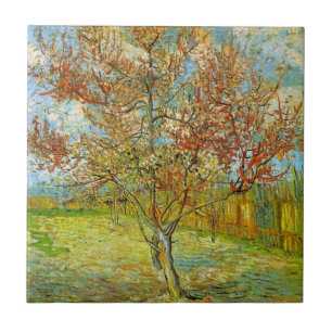 Roze Perzikboom in Blossom door Vincent van Gogh Tegeltje