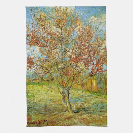 Roze Perzikboom in Blossom door Vincent van Gogh Theedoek (Verticaal)