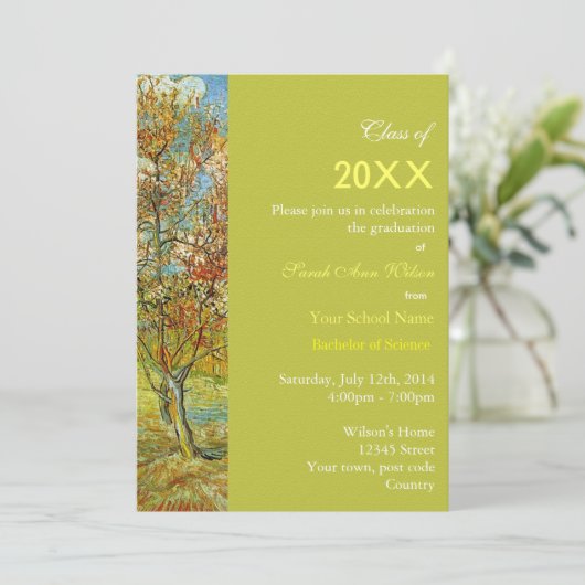  roze perzikboomgraduatie kaart (Staand voorkant)