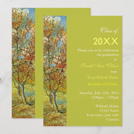  roze perzikboomgraduatie kaart (Voorkant / Achterkant)