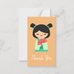 Roze perziken en aqua Kokeshi Japanse poppen Notitiekaartje