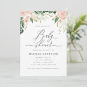 Roze perziken florale watecolor baby shower (Staand voorkant)