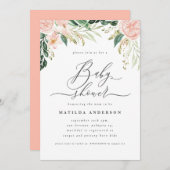 Roze perziken florale watecolor baby shower (Voorkant / Achterkant)