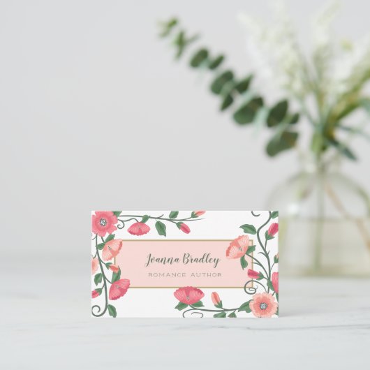 Roze perzikgroene bloemen visitekaartje (Staand voorkant)