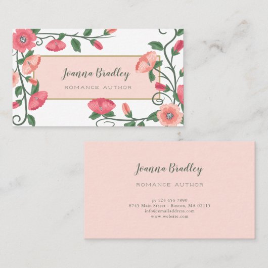 Roze perzikgroene bloemen visitekaartje (Voorkant / Achterkant)