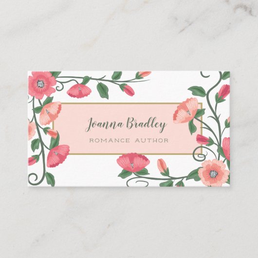 Roze perzikgroene bloemen visitekaartje (Voorkant)