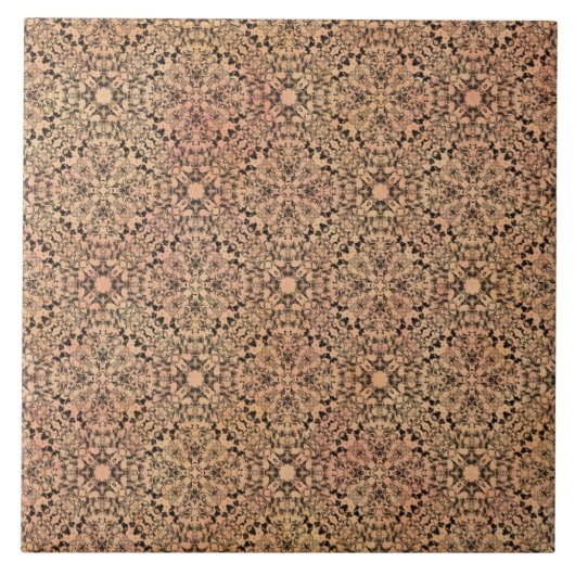 Roze, Perzikkleurig, grijs en zwart nit patroon Tegeltje (Voorkant)