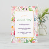 Roze perzikkleurige bloemperen zomerfeest kaart (Staand voorkant)