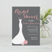 Roze Perzikkleurige Bridal Gown Bridal Shower Invi Kaart (Staand voorkant)