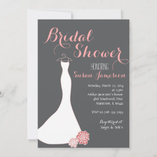 Roze Perzikkleurige Bridal Gown Bridal Shower Invi Kaart