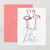Roze Perzikkleurige Flamingo's Marmer Save the Dat Aankondigingskaart (Voorkant / Achterkant)