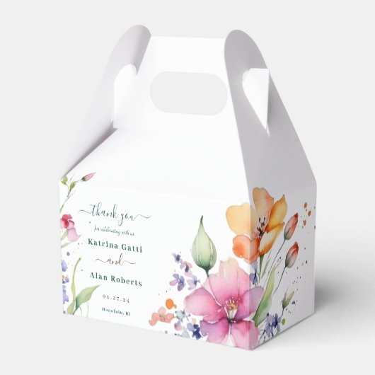 Roze perzikkleurige gele bloemen bedankdoosjes (Voorkant Zijde)