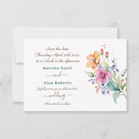 Roze perzikkleurige gele blooms Save the Date Kaar (Voorkant)