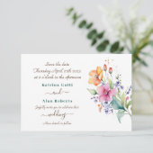 Roze perzikkleurige gele blooms Save the Date Kaar (Staand voorkant)