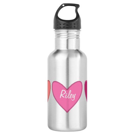  roze & perzikkleurige harten waterfles  (Voorkant)