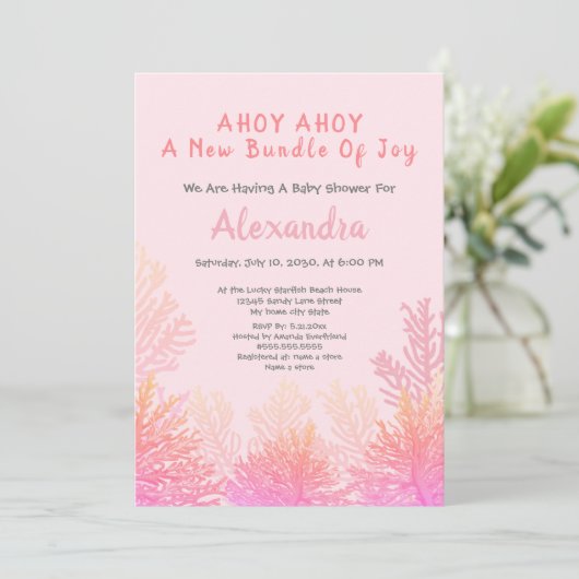 Roze perzikkoraal "ahoy Girl"-Baby shower (Staand voorkant)