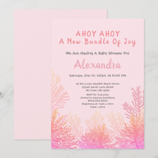 Roze perzikkoraal "ahoy Girl"-Baby shower (Voorkant / Achterkant)