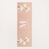 Roze perzikkoraalglitter magnolia floral yogamat (Achterkant)