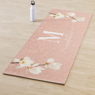 Roze perzikkoraalglitter magnolia floral yogamat